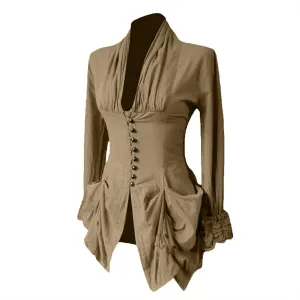 Women's Dressy Vintage Renaissance Victorian Blouse Medieval Pirate Lotus Ruffled Long Sleeve Shirt Peasant Tops