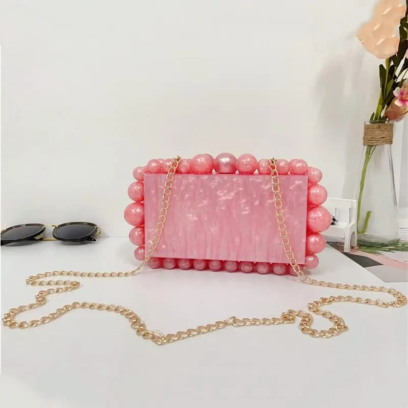 Women's Evening Bag Sparkly Pearl Clutch Purse Acrylic Crossbody Bag for Women