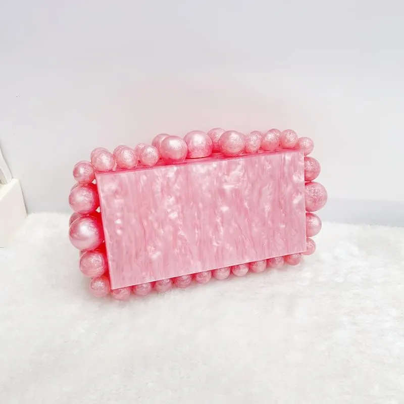 Women's Evening Bag Sparkly Pearl Clutch Purse Acrylic Crossbody Bag for Women
