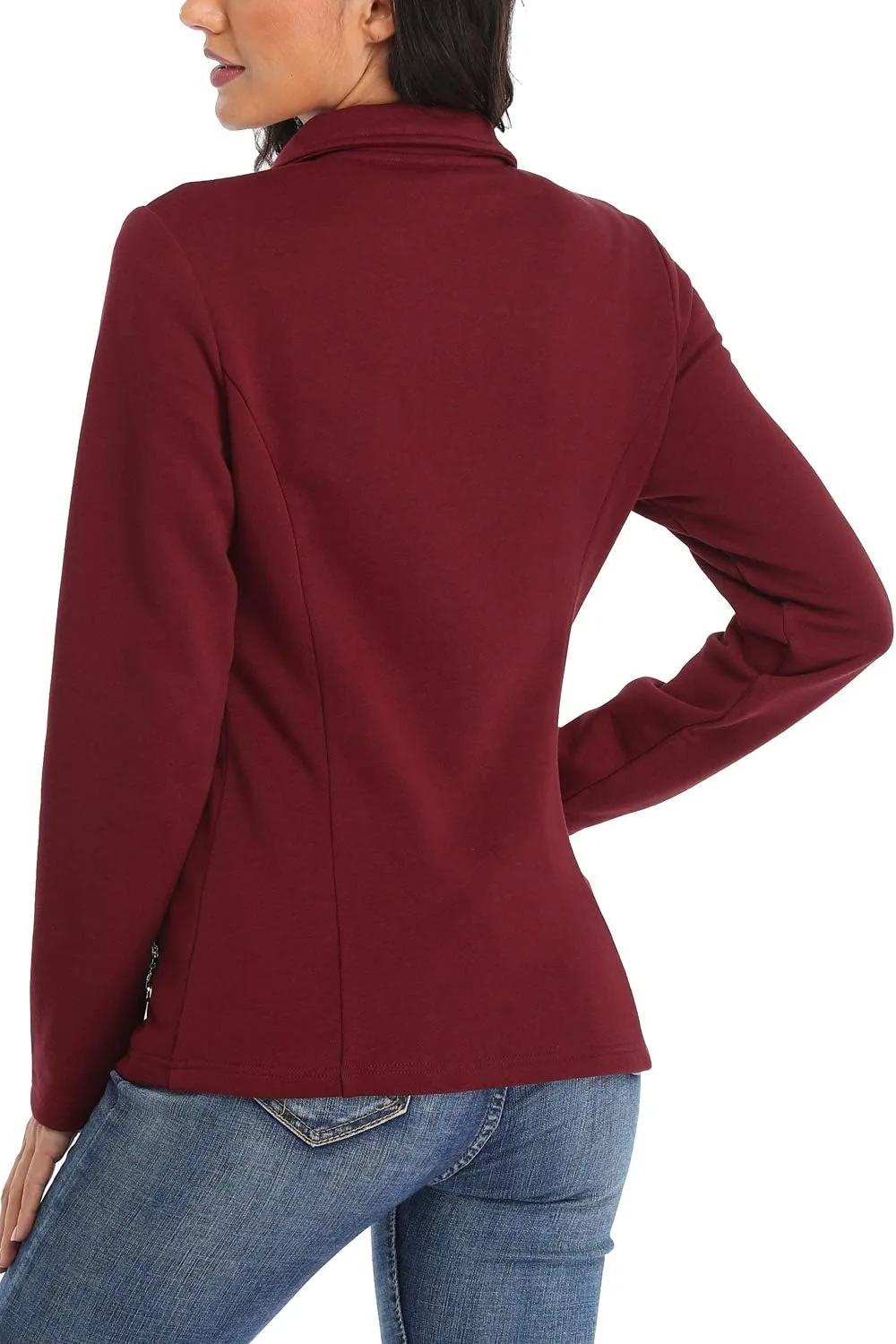 Women's Full-zip Jacket Stand Collar Sweatshirt Hoodless Cotton Slim Fit Running Jackets with Pockets