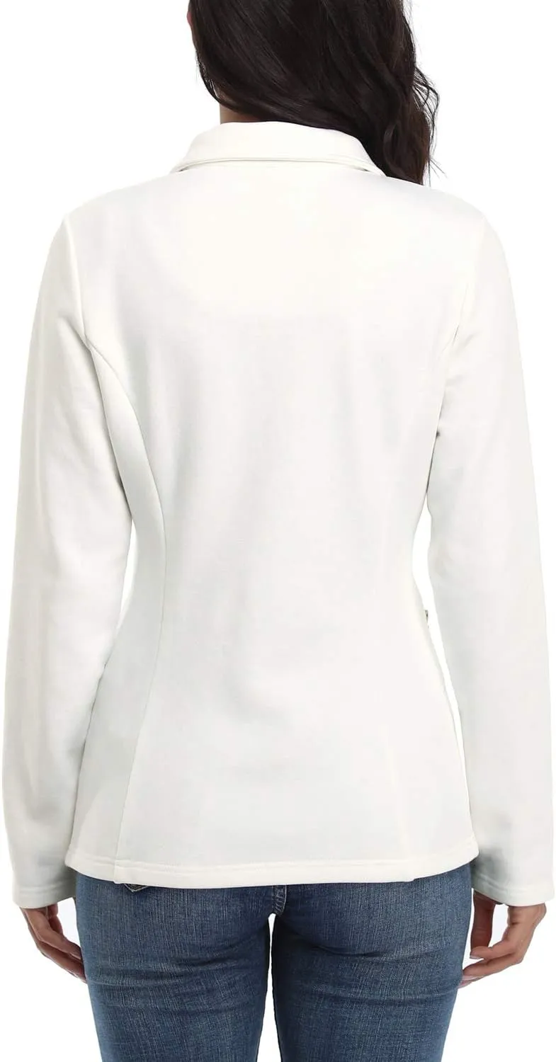 Women's Full-zip Jacket Stand Collar Sweatshirt Hoodless Cotton Slim Fit Running Jackets with Pockets