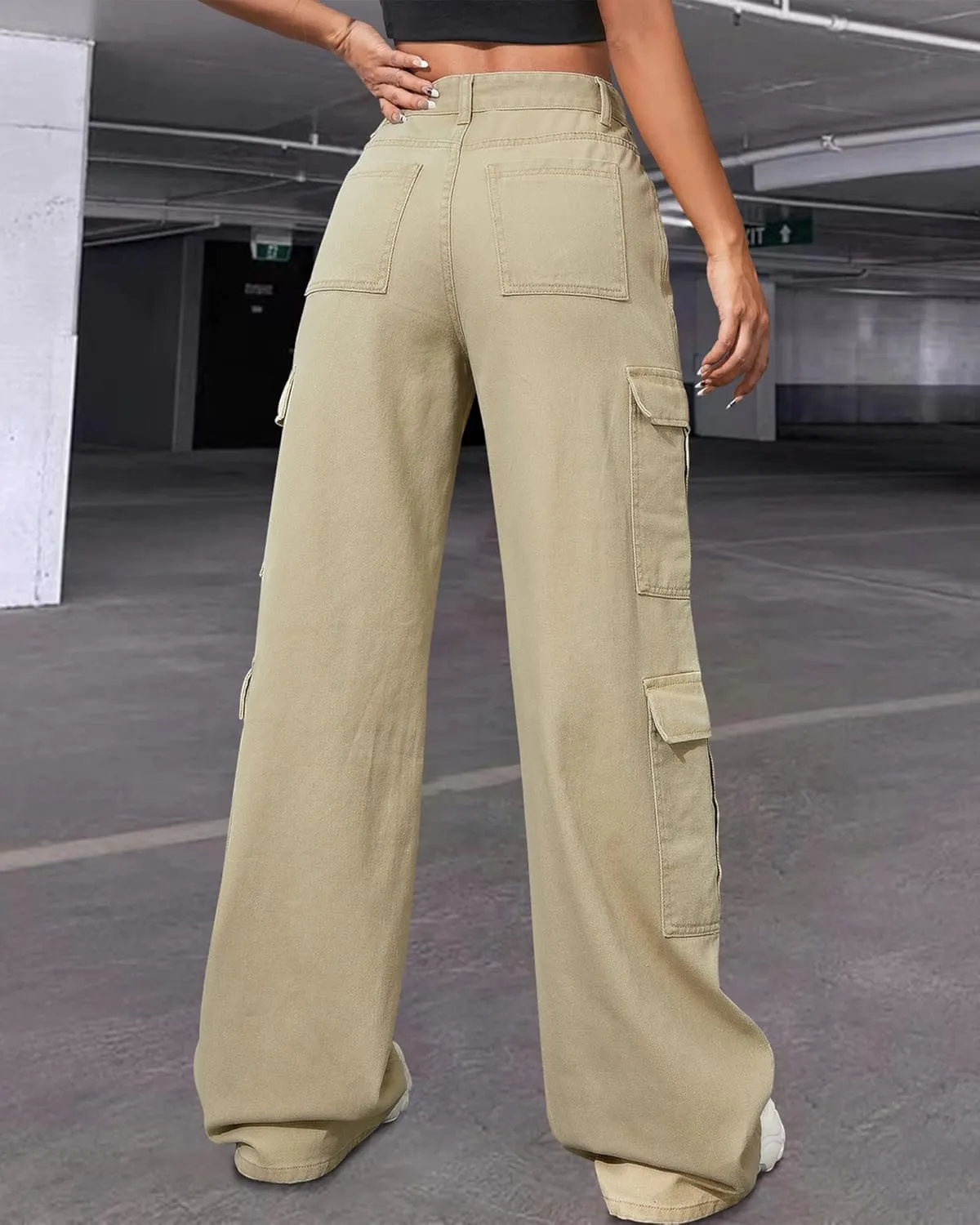 Women's High Waist Baggy Cargo Jeans Flap Pocket Y2K Streetwear Wide Leg Denim Pants