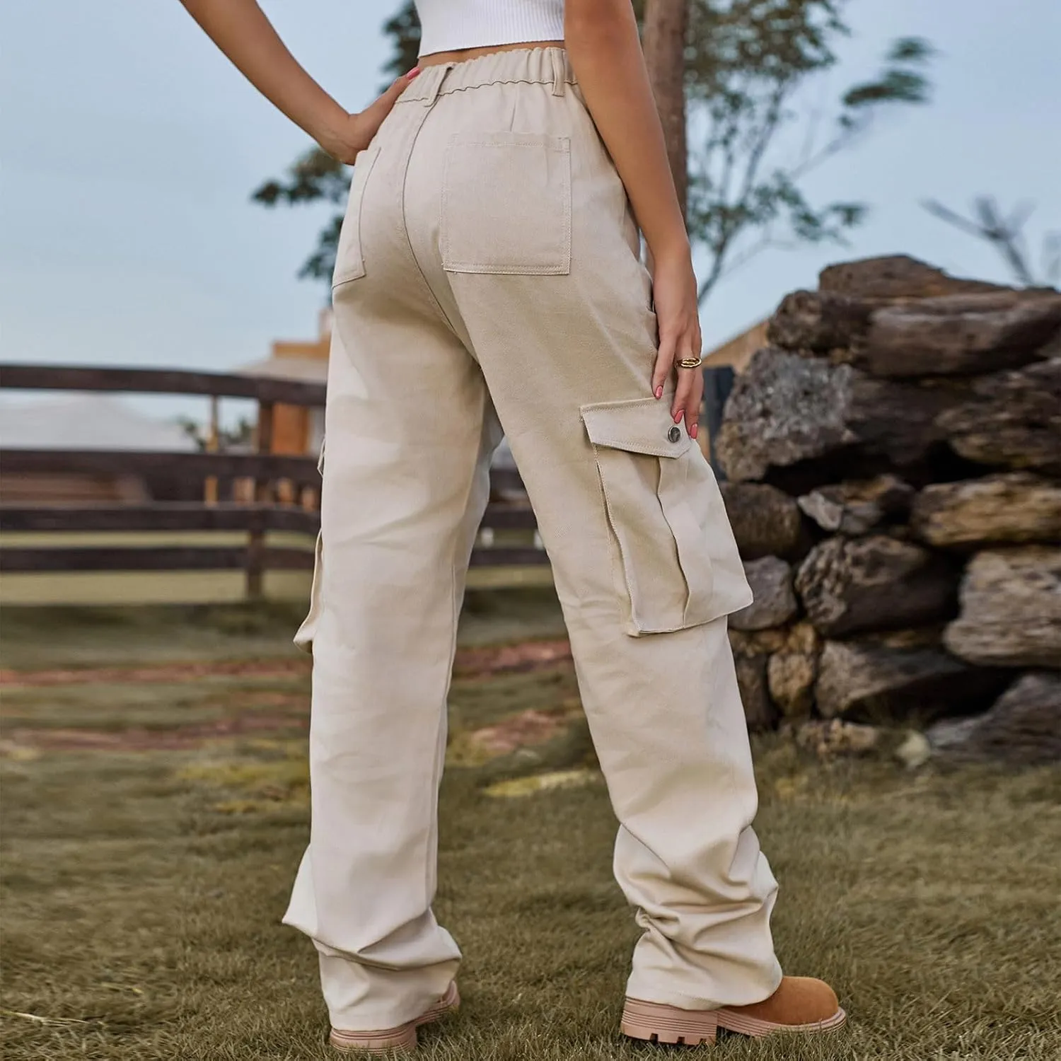 Women's High Waist Cargo Jeans Casual Baggy Wide Leg Cargo Pants Denim Jeans Y2K Streetwear Long Pant Trousers