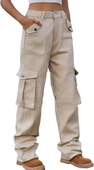 Women's High Waist Cargo Jeans Casual Baggy Wide Leg Cargo Pants Denim Jeans Y2K Streetwear Long Pant Trousers