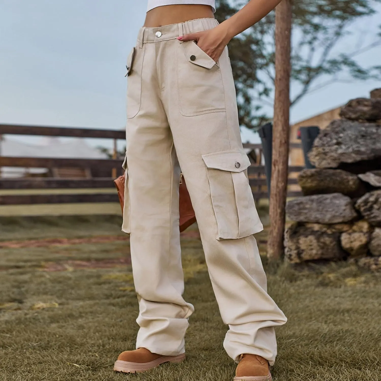 Women's High Waist Cargo Jeans Casual Baggy Wide Leg Cargo Pants Denim Jeans Y2K Streetwear Long Pant Trousers