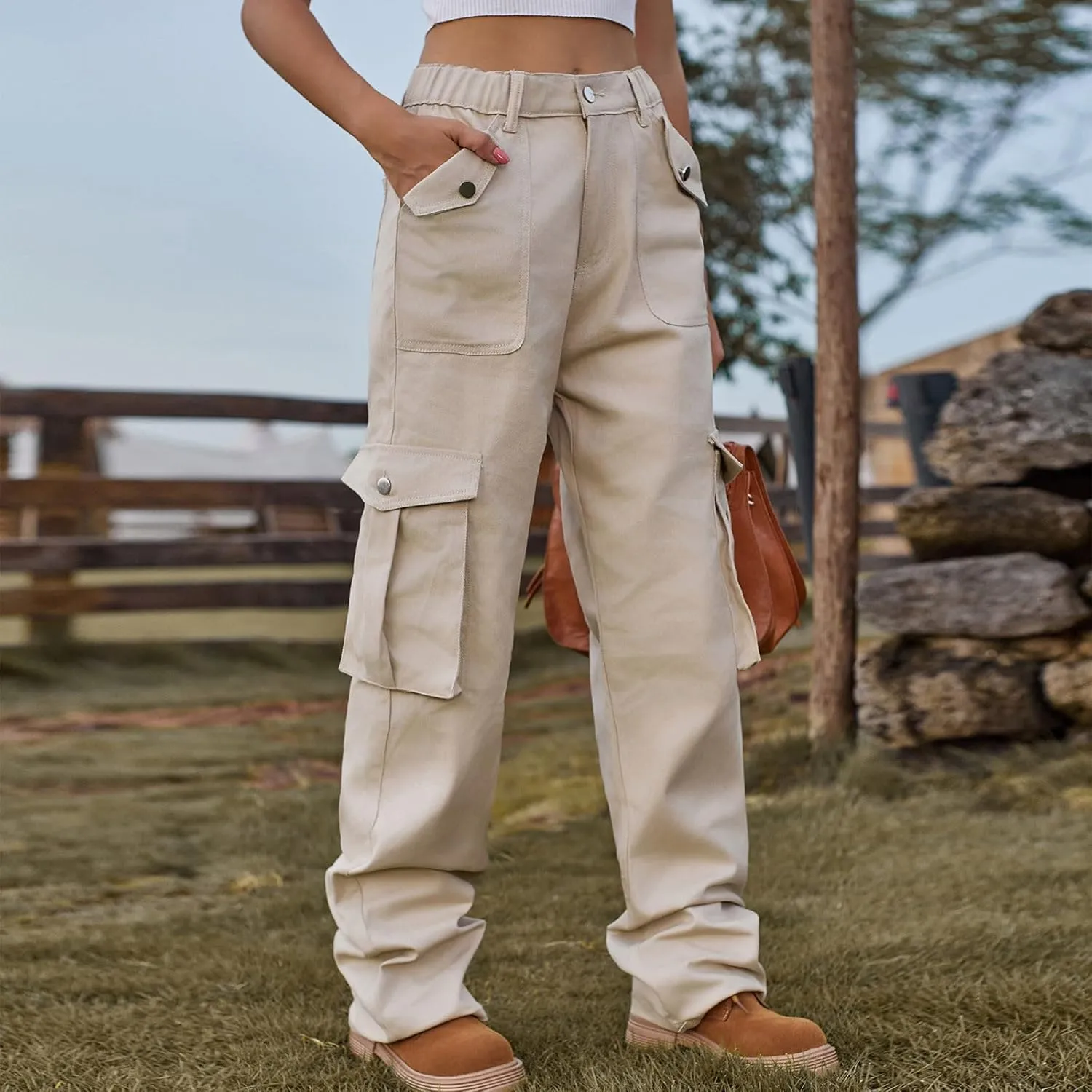 Women's High Waist Cargo Jeans Casual Baggy Wide Leg Cargo Pants Denim Jeans Y2K Streetwear Long Pant Trousers