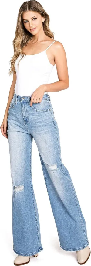 Women's Juniors High Rise Super Wide Leg Flare Jeans (11, Light Denim)
