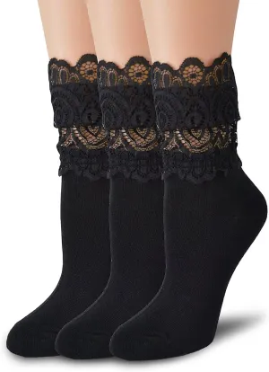 Womens Lace Cotton Socks Transparent Mesh Ruffle Dress Calf Socks