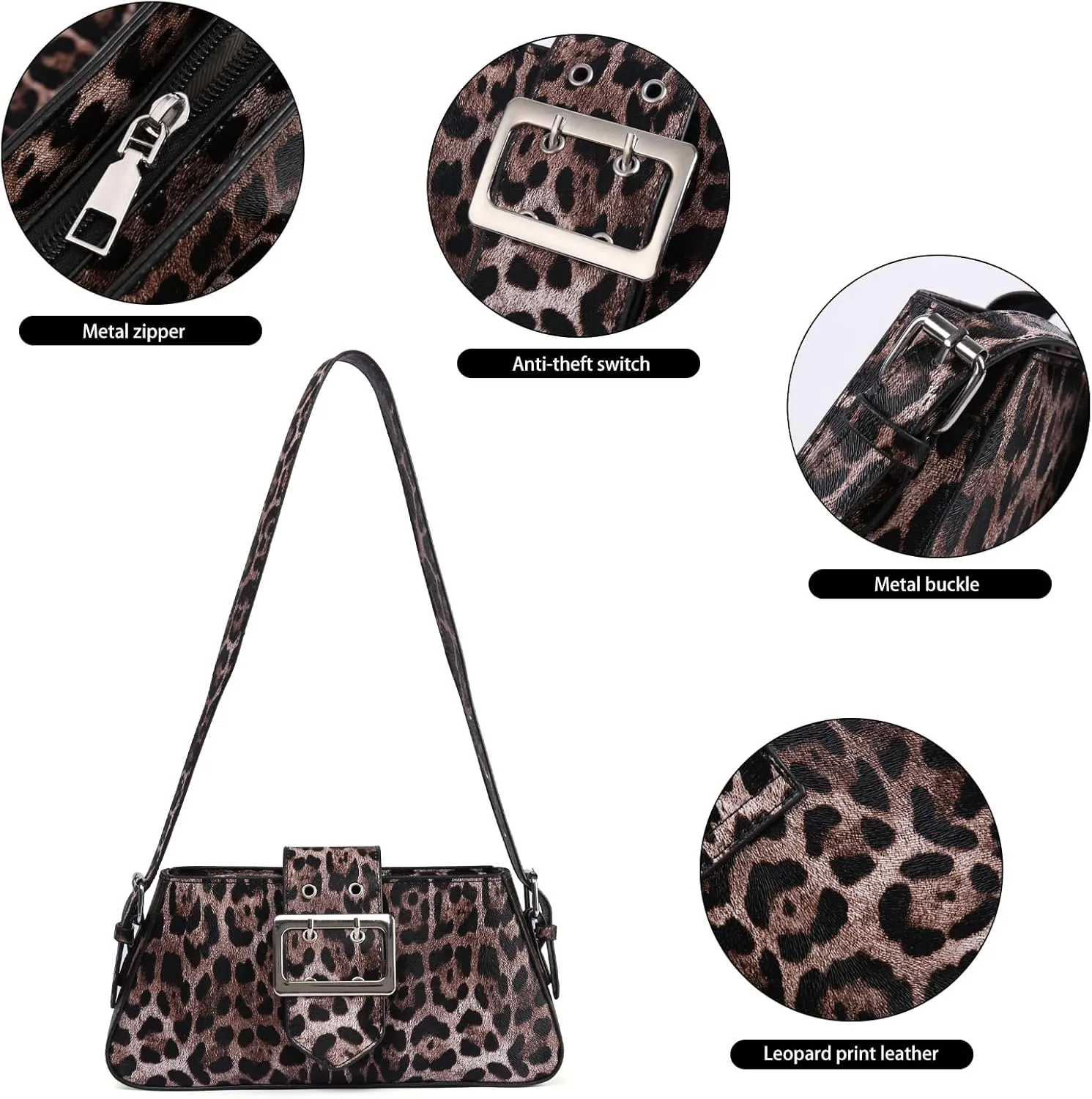 Women's Leopard Print Shoulder Bag - PU Leather Handbag with Magnetic Closure