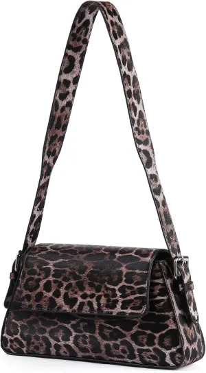 Women's Leopard Print Shoulder Bag - PU Leather Handbag with Magnetic Closure