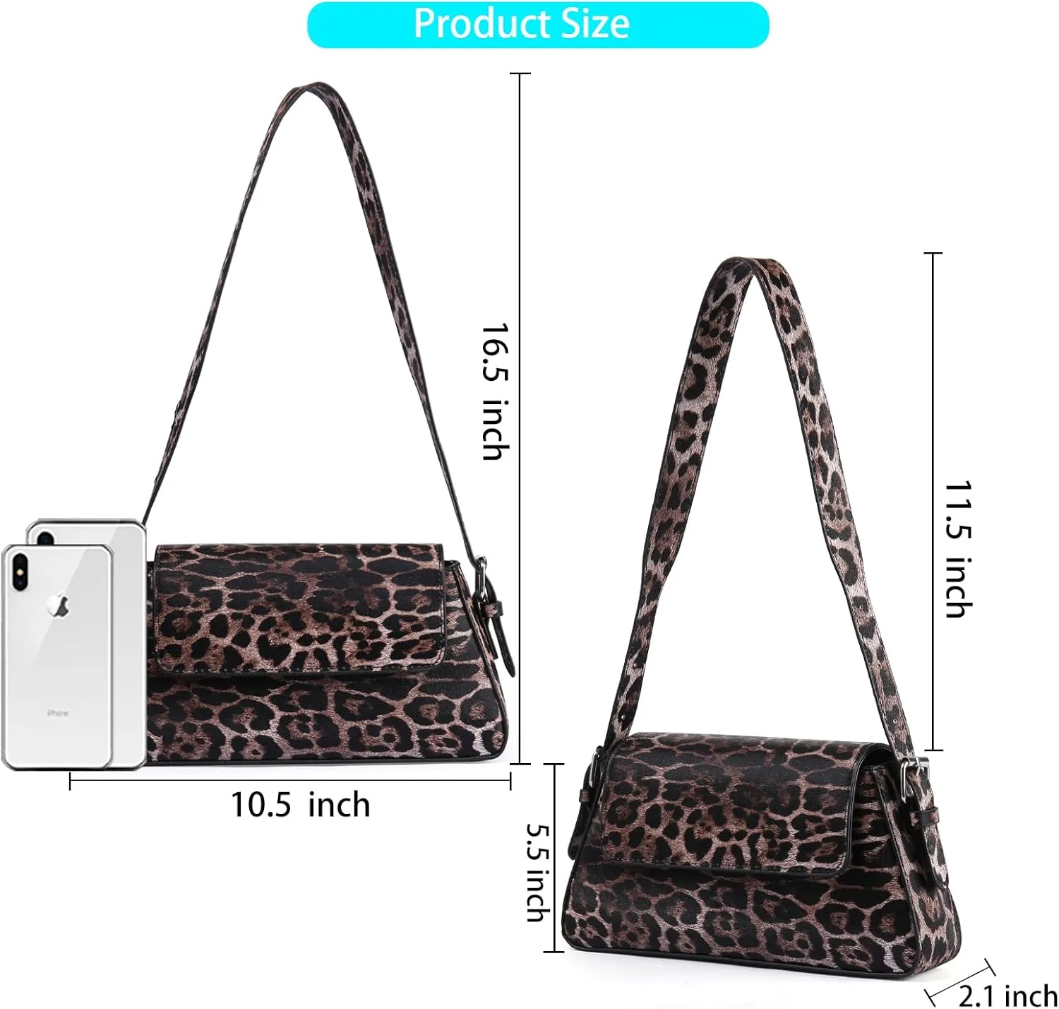 Women's Leopard Print Shoulder Bag - PU Leather Handbag with Magnetic Closure
