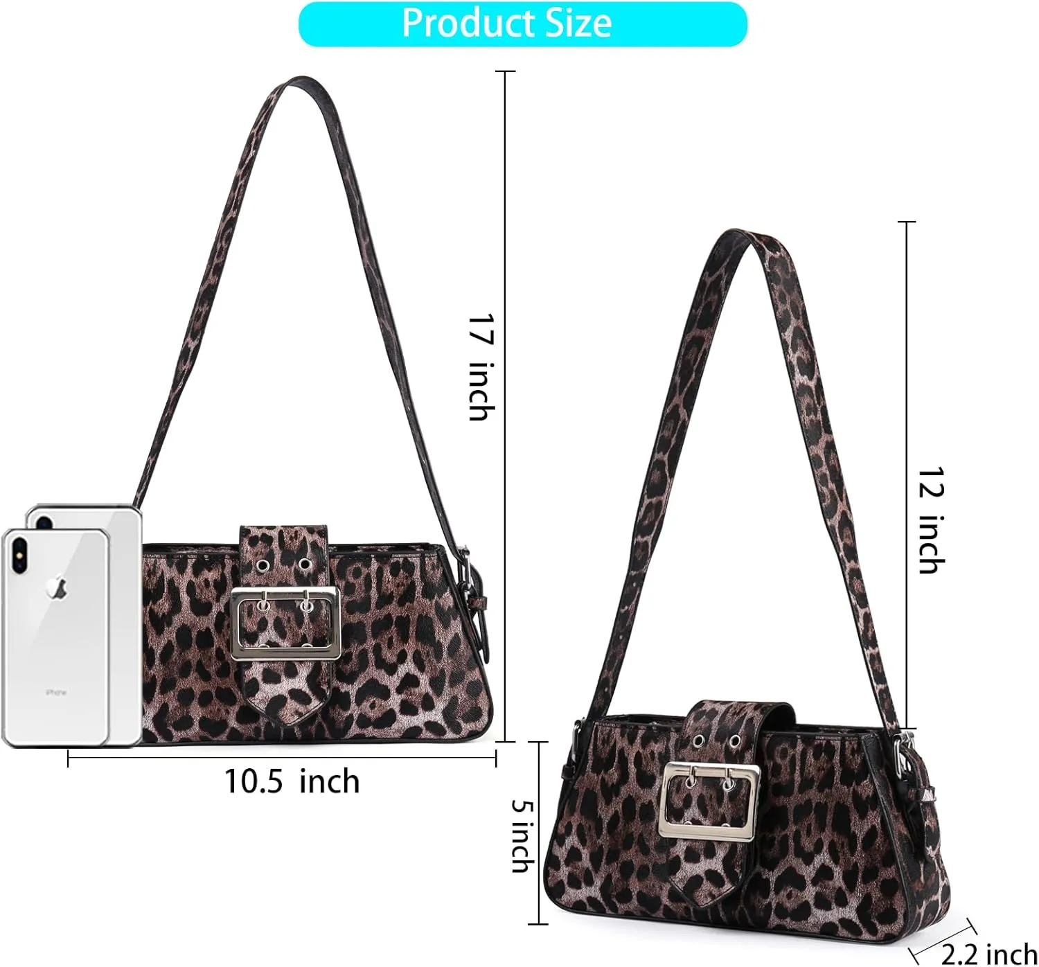 Women's Leopard Print Shoulder Bag - PU Leather Handbag with Magnetic Closure