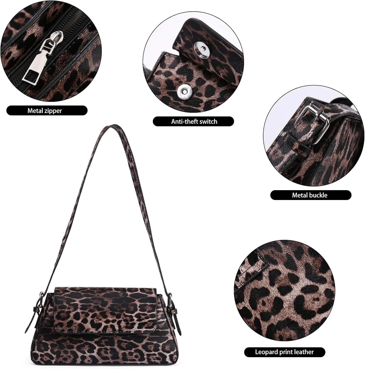 Women's Leopard Print Shoulder Bag - PU Leather Handbag with Magnetic Closure