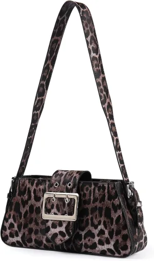 Women's Leopard Print Shoulder Bag - PU Leather Handbag with Magnetic Closure