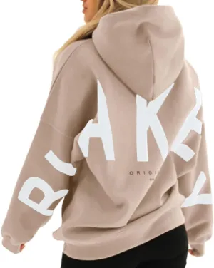 Womens Letter Prints Oversized Hoodies Thicken Sweatshirts Long Sleeve Lightweight Pullover Outfits with Pocket