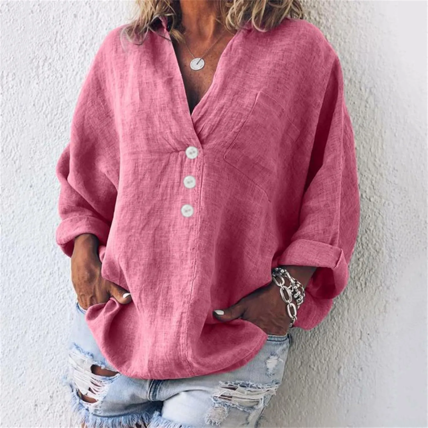 Women's Linen Blouse Women's Retro Floral Art Print Casual Long Sleeve Long Sleeve Casual Linen Cotton Clothing