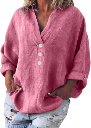 Women's Linen Blouse Women's Retro Floral Art Print Casual Long Sleeve Long Sleeve Casual Linen Cotton Clothing