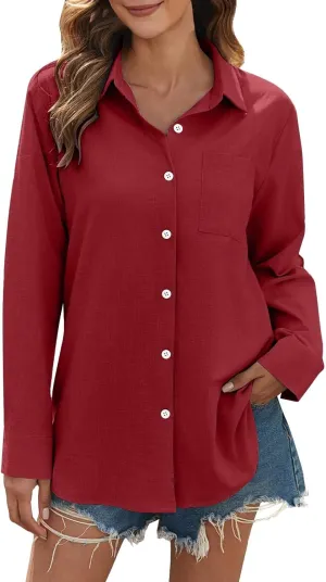 Womens Linen Button Down Shirts Women's Retro Floral Art Print Casual Long Sleeve Long Sleeve Cotton Gauze Tops