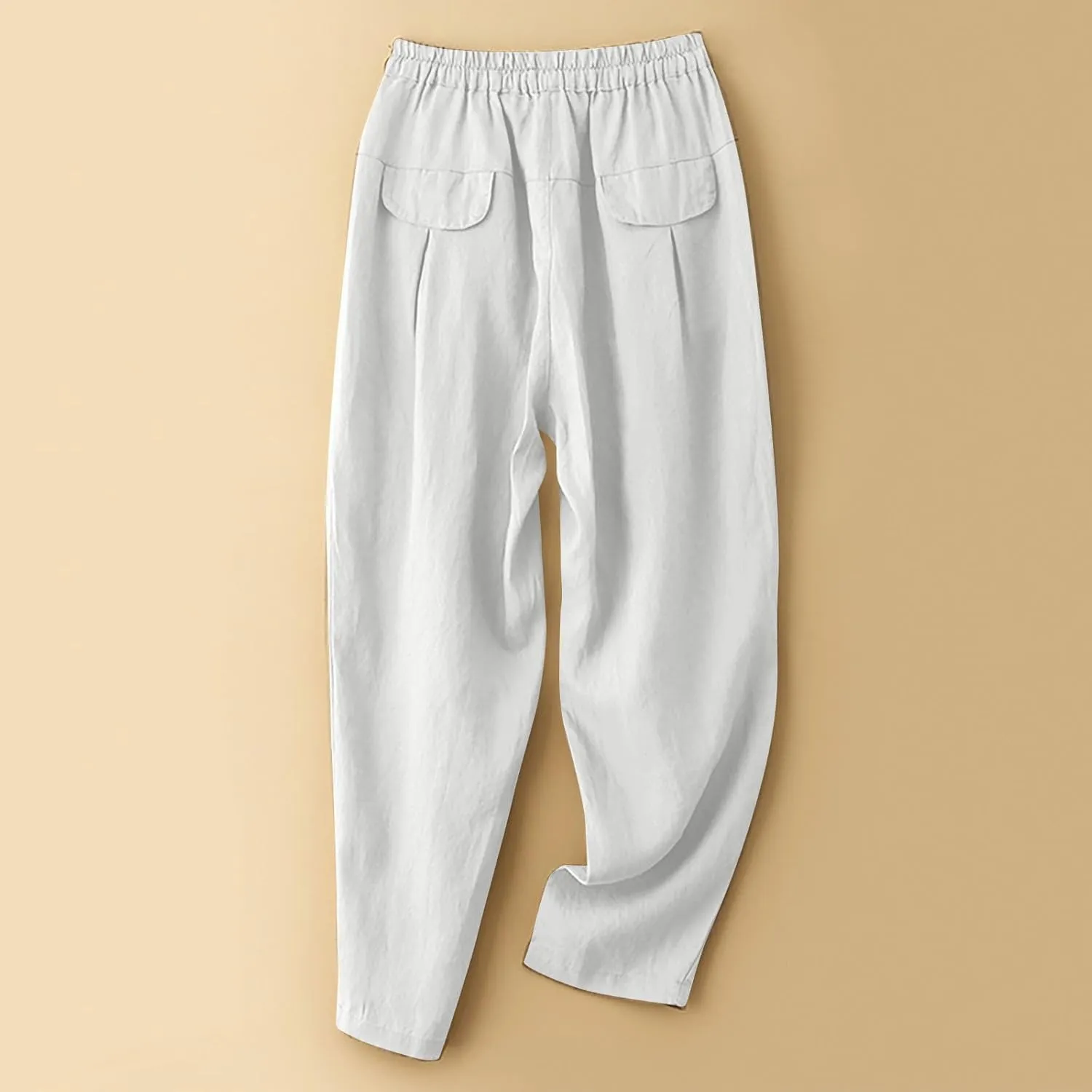 Women's Linen Pants Dressy Elastic Waist Wide Leg Flowy Pants Relaxed Fit High Waisted Plus Size Pants with Pckets