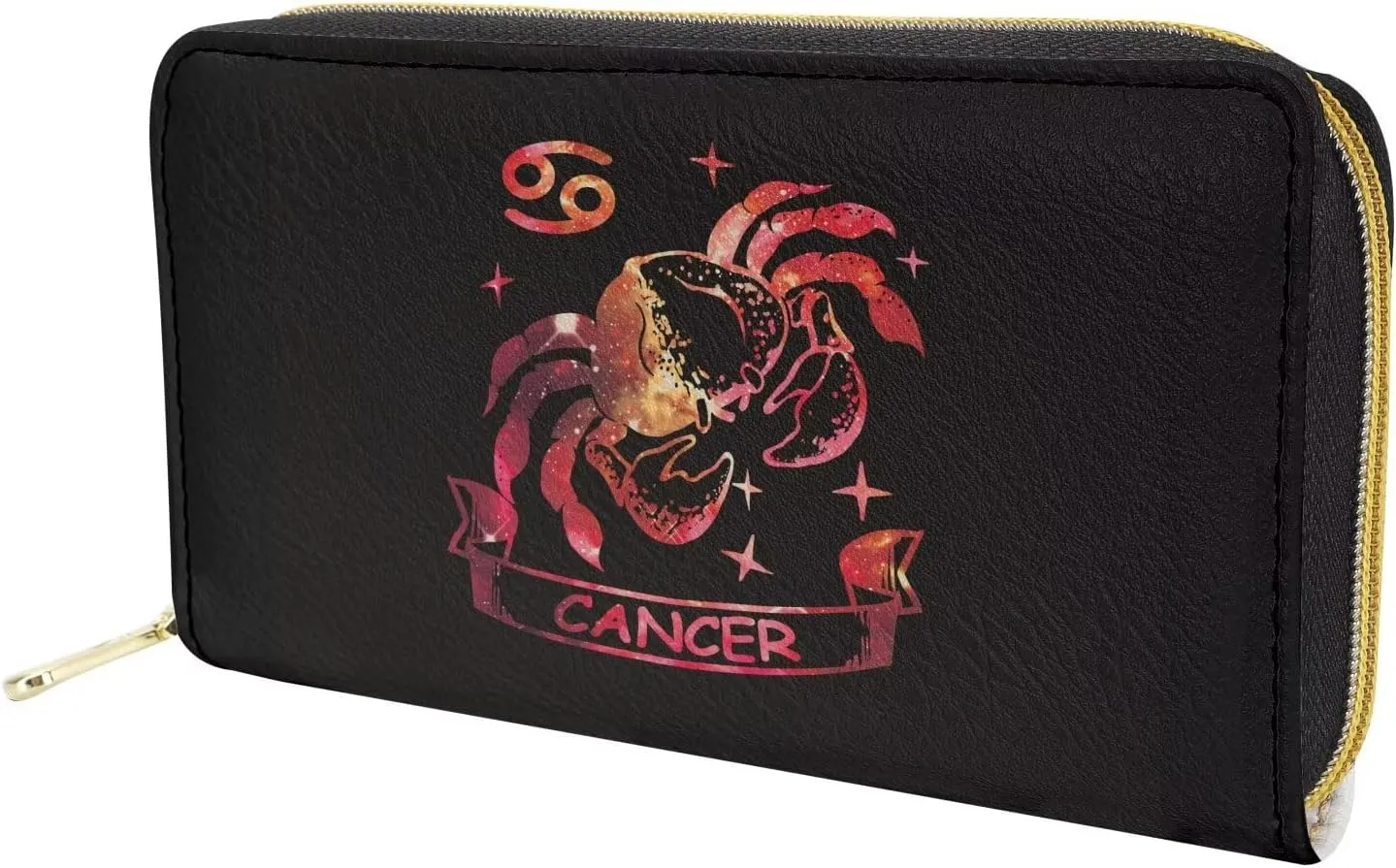 Women’s Long Wallet with Large Capacity Zipper Money Organizer Clutch Wallet Astral Zodiac Pattern Cancer Print Red