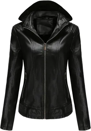 Women's Motorcycle Rider Zip-up jackets Hooded Faux Leather jackets Outerwear Women's Clothing Bodysuit jackets Tops