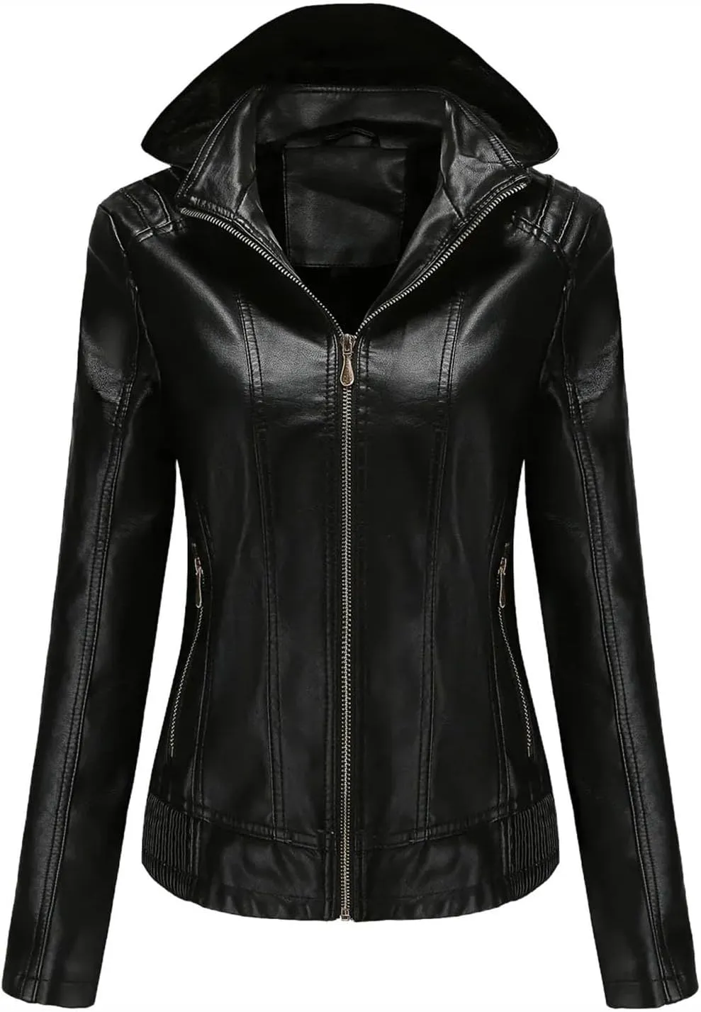 Women's Motorcycle Rider Zip-up jackets Hooded Faux Leather jackets Outerwear Women's Clothing Bodysuit jackets Tops