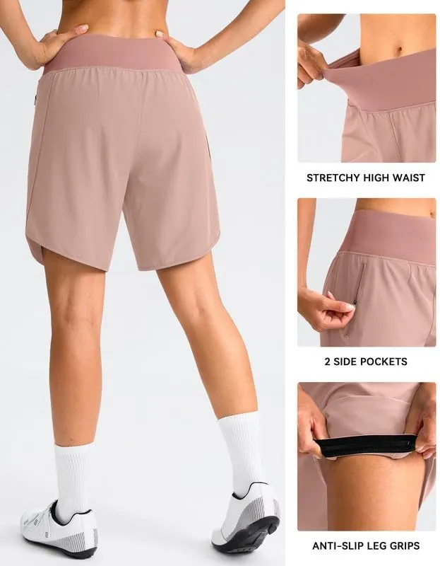 Women's Mountain Bike Shorts 4D Padded Cycling Shorts with Zipper Pockets High Waist Biking Riding Cycle Shorts