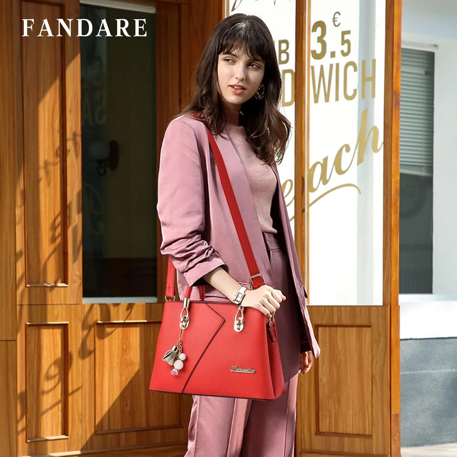 Womens Multi Pocket Handbag Top-handle Bags Shoulder Bag PU Leather