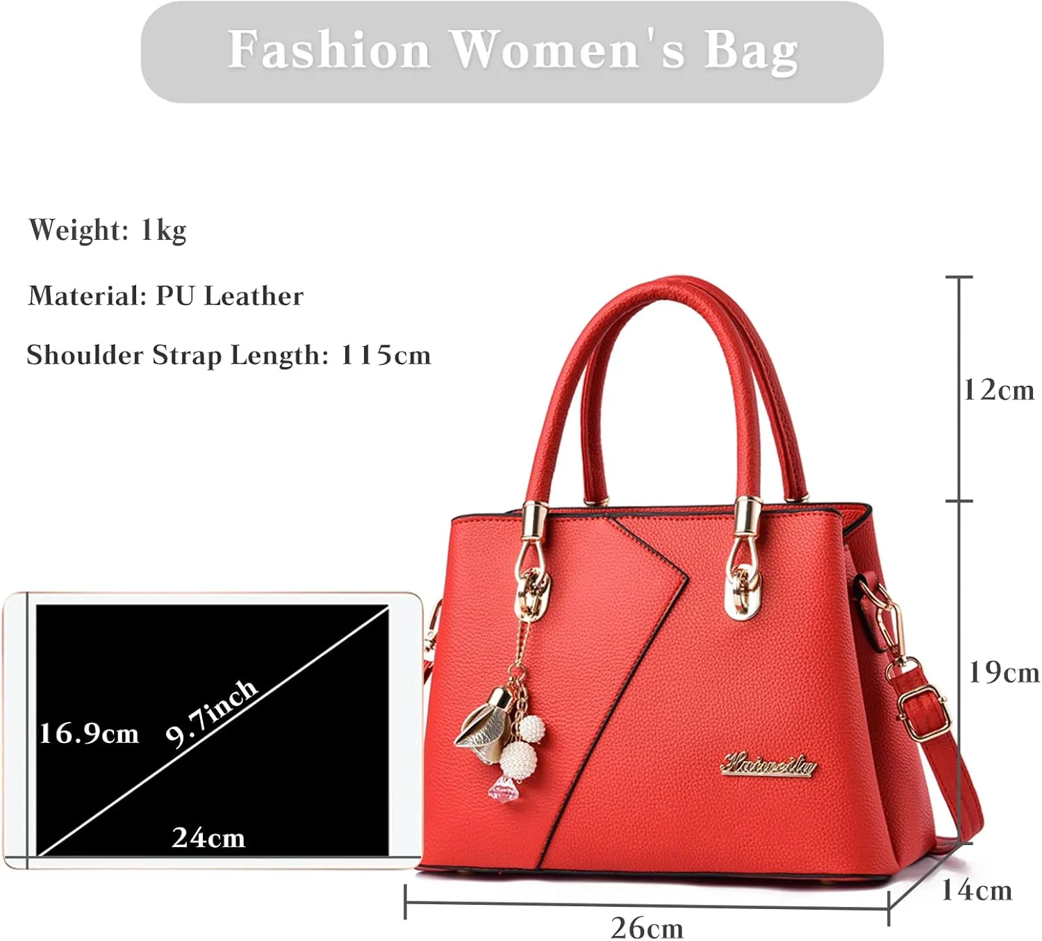 Womens Multi Pocket Handbag Top-handle Bags Shoulder Bag PU Leather