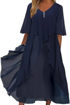 Women's Plus Size Elegant Flowy Chiffon Floral Maxi Dress V Neck Cocktail Party Wedding Guest Dresses