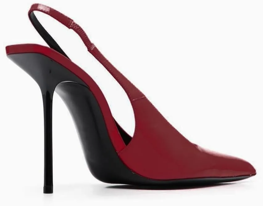 Women's Pointed Toe Sexy High Heels Patent Leather Slingback Pumps Backless 105mm Stiletto Sandals Party Dress Heeled Shoes