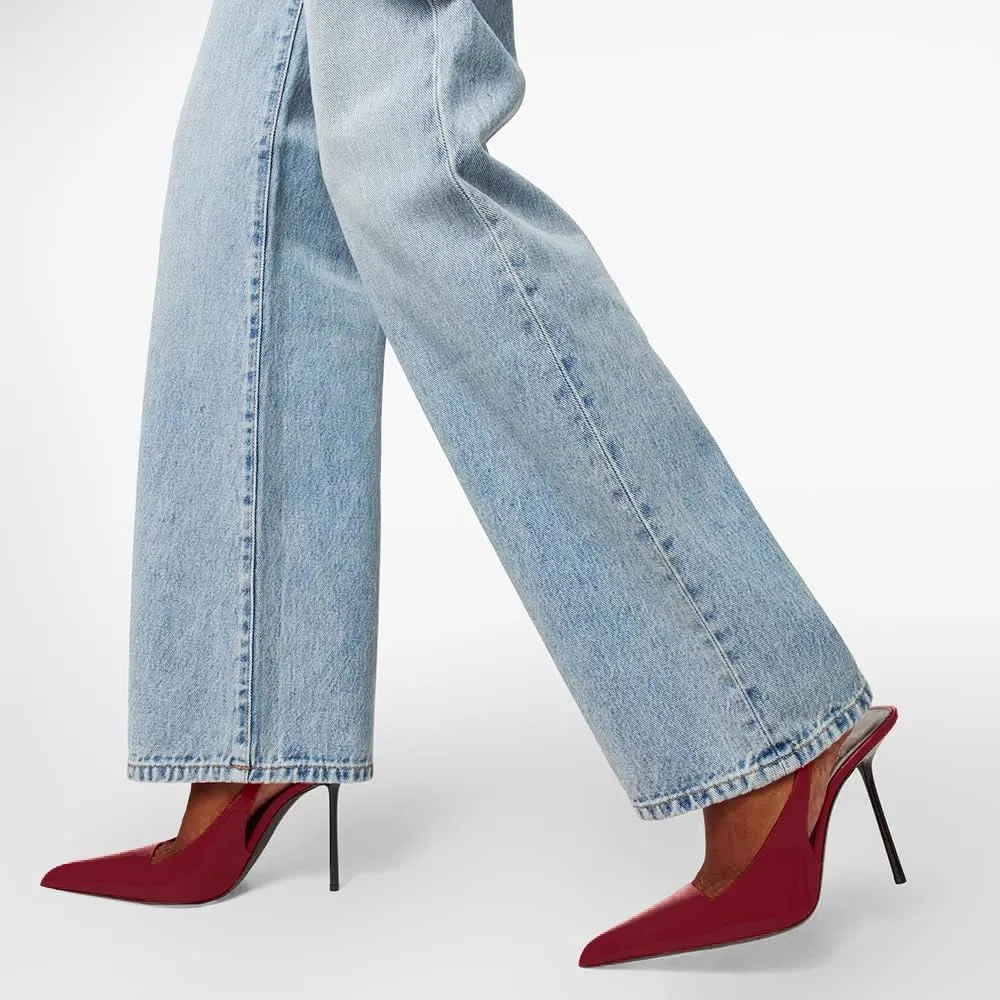 Women's Pointed Toe Sexy High Heels Patent Leather Slingback Pumps Backless 105mm Stiletto Sandals Party Dress Heeled Shoes