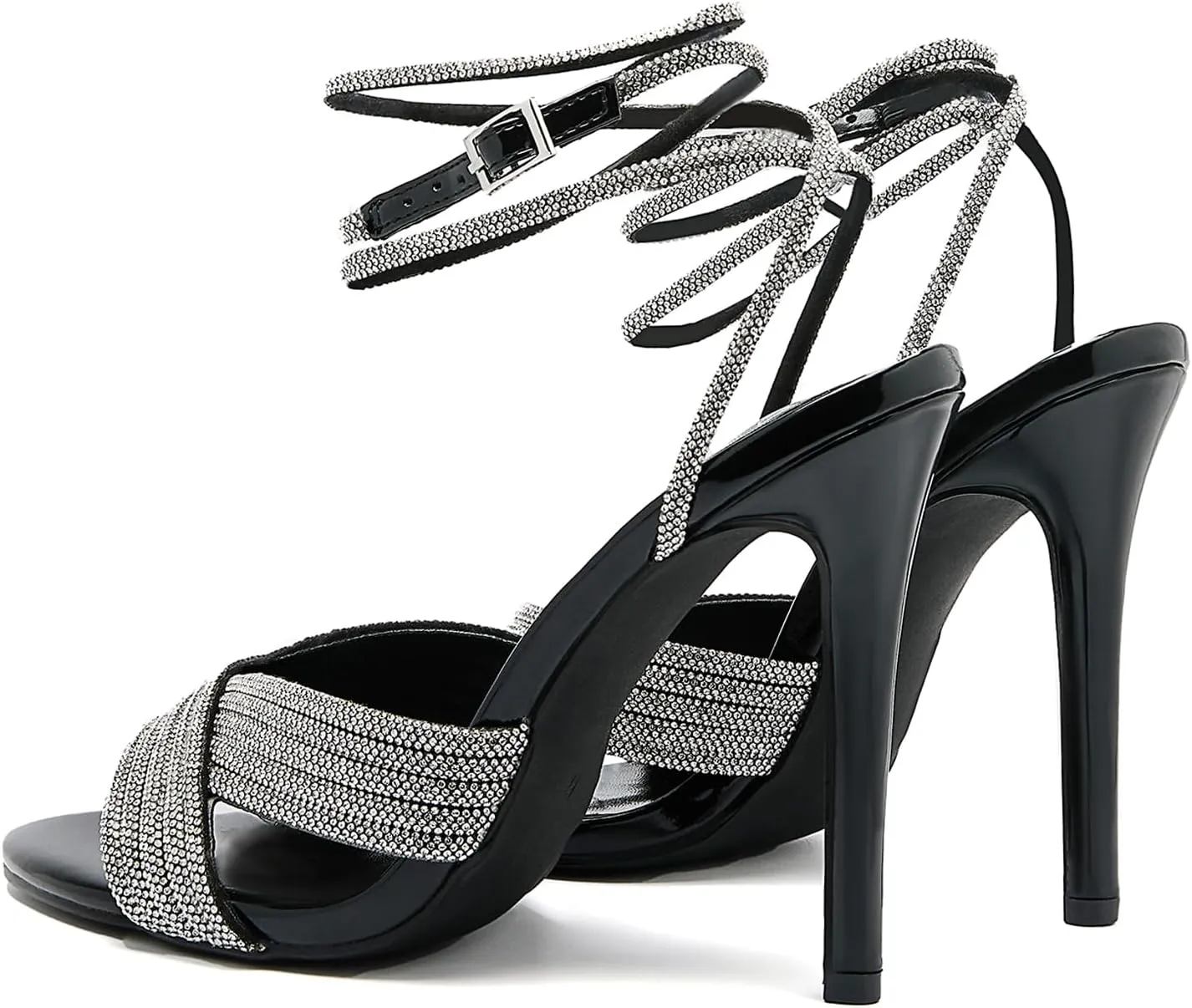 Womens Rhinestone Slingback Sandals Ankle Strap 4.3" Stiletto Heel Open Toe Wedding Party Nightclub Shoes