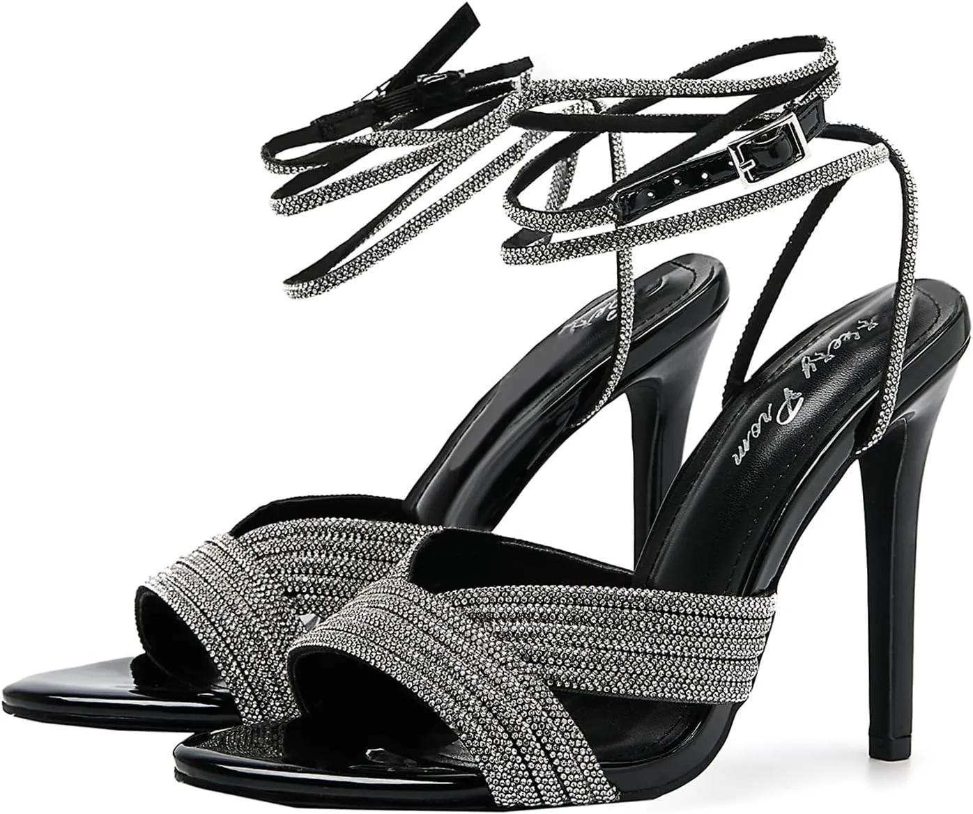 Womens Rhinestone Slingback Sandals Ankle Strap 4.3" Stiletto Heel Open Toe Wedding Party Nightclub Shoes