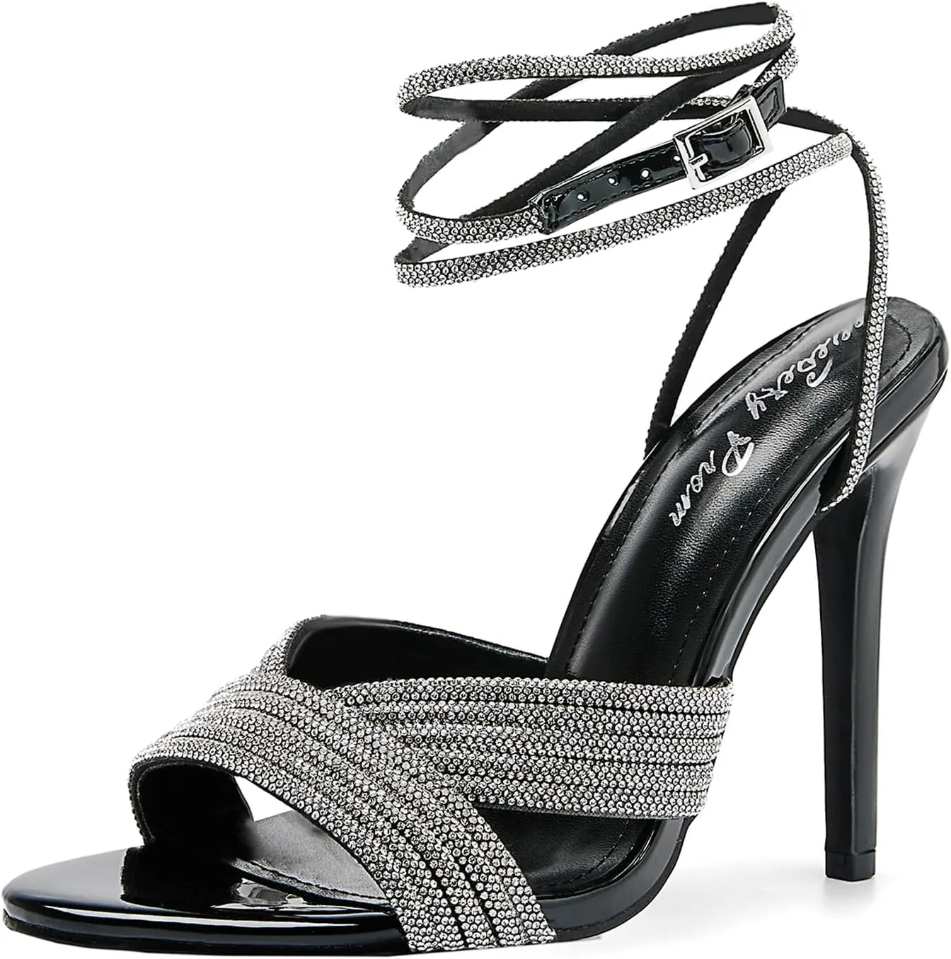 Womens Rhinestone Slingback Sandals Ankle Strap 4.3" Stiletto Heel Open Toe Wedding Party Nightclub Shoes