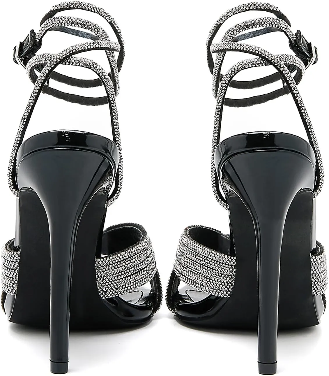 Womens Rhinestone Slingback Sandals Ankle Strap 4.3" Stiletto Heel Open Toe Wedding Party Nightclub Shoes