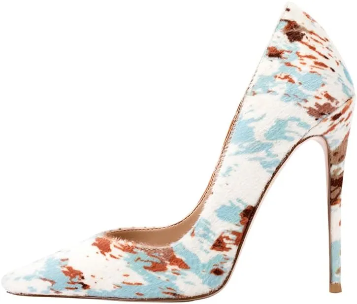 Women's Sexy Leopard Animal-Print Stiletto Pointed Closed Toe Slip On 4IN High Heel Pumps for Party Evening
