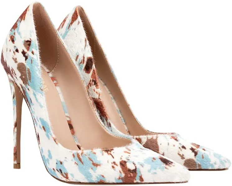 Women's Sexy Leopard Animal-Print Stiletto Pointed Closed Toe Slip On 4IN High Heel Pumps for Party Evening