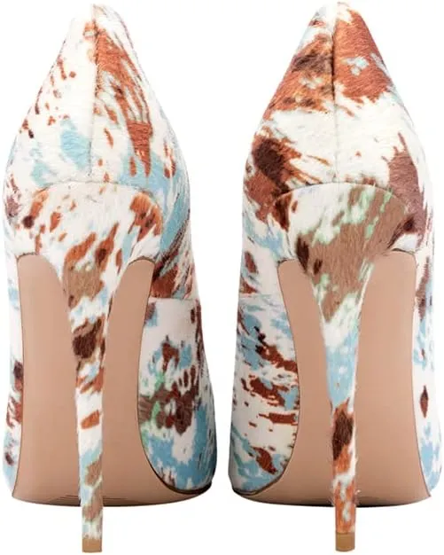 Women's Sexy Leopard Animal-Print Stiletto Pointed Closed Toe Slip On 4IN High Heel Pumps for Party Evening