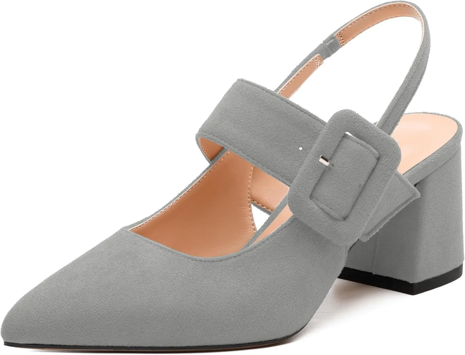 Women's Slingback Heels Mid Heel Pumps Pointed Closed Toe Chunky Heel Suede Wedding Party Shoes