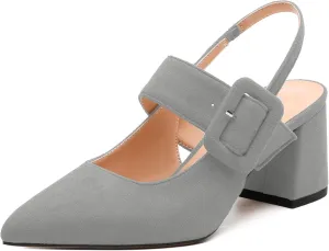 Women's Slingback Heels Mid Heel Pumps Pointed Closed Toe Chunky Heel Suede Wedding Party Shoes