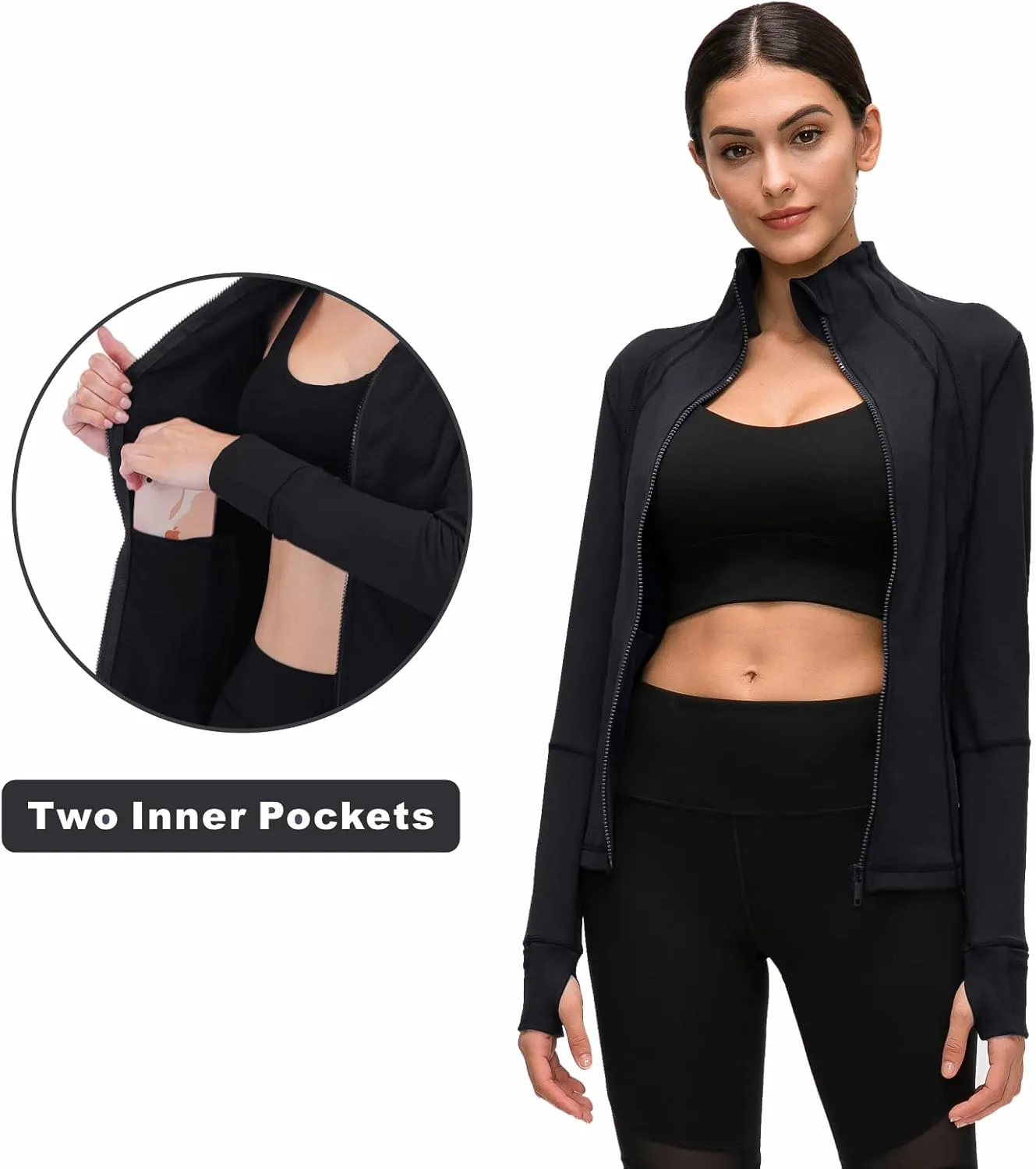 Womens Sports Running Yoga Jacket Slim Fit Full Zip Track Jacket Turtleneck Workout Jacket