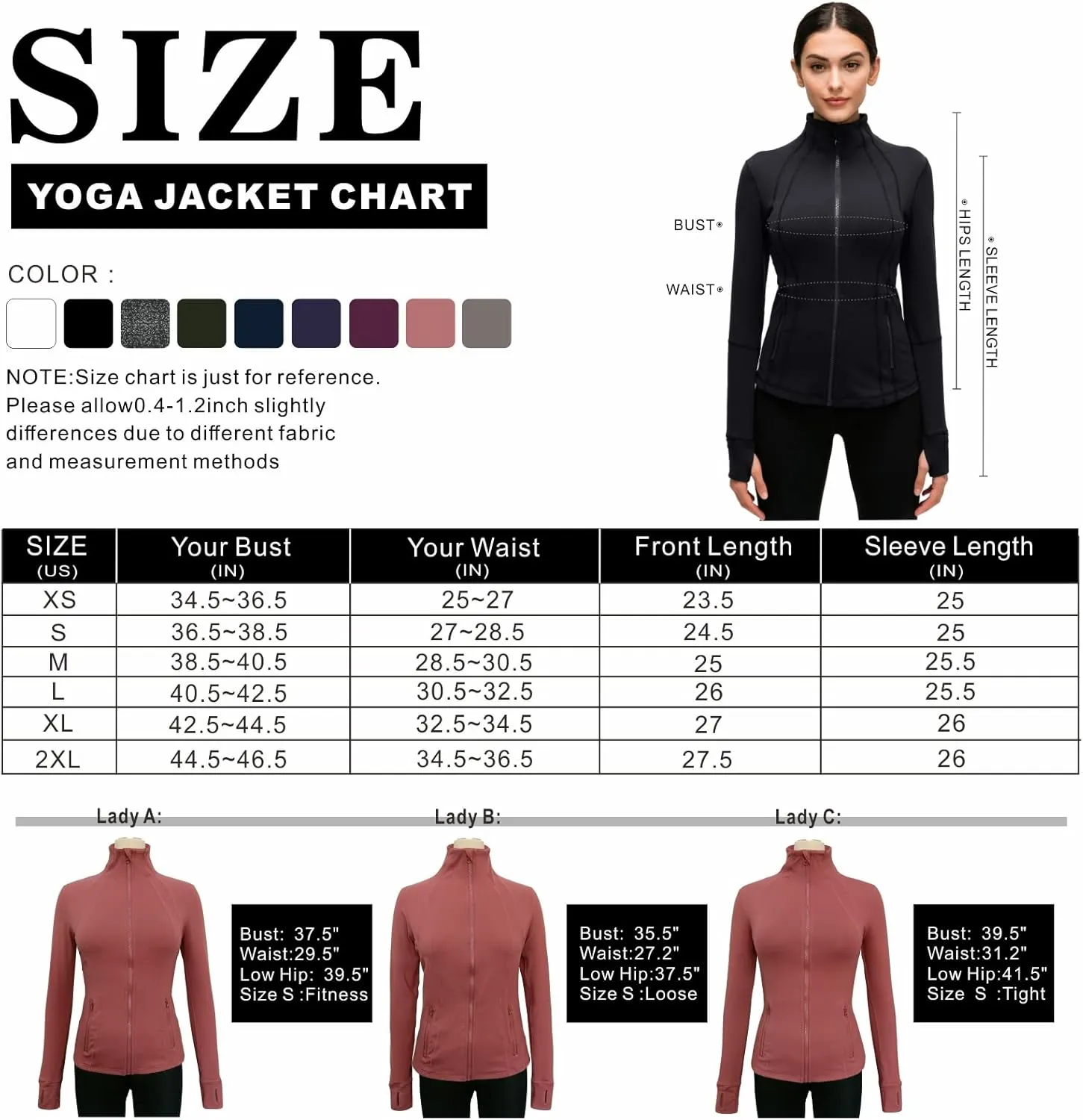 Womens Sports Running Yoga Jacket Slim Fit Full Zip Track Jacket Turtleneck Workout Jacket