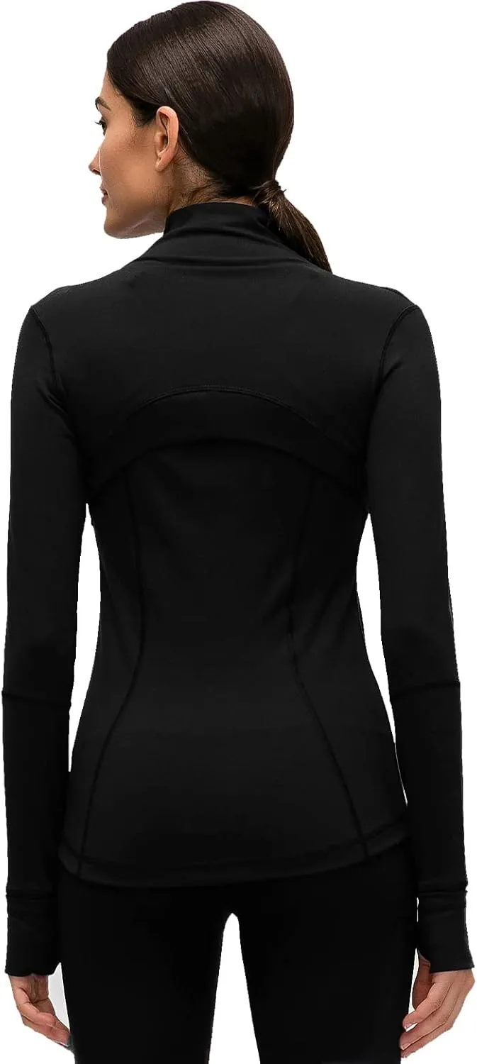 Womens Sports Running Yoga Jacket Slim Fit Full Zip Track Jacket Turtleneck Workout Jacket
