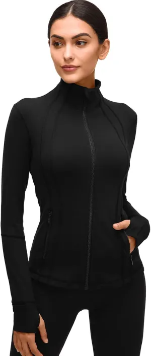 Womens Sports Running Yoga Jacket Slim Fit Full Zip Track Jacket Turtleneck Workout Jacket