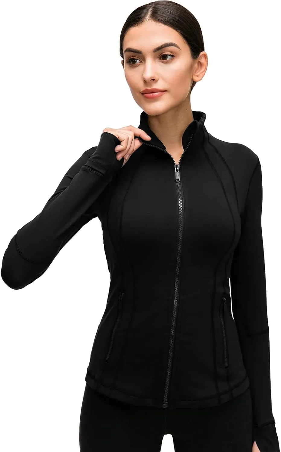 Womens Sports Running Yoga Jacket Slim Fit Full Zip Track Jacket Turtleneck Workout Jacket