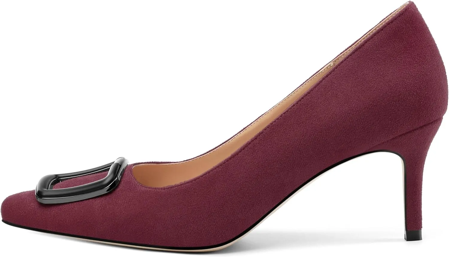 Women's Stiletto High Heel Square Toe Pumps, Sexy Party Closed Toe Classic Dress Heeled Shoes with Square Buckle 2.5in