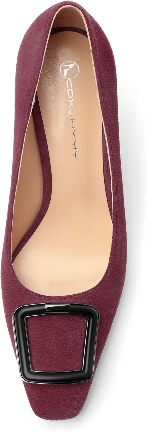Women's Stiletto High Heel Square Toe Pumps, Sexy Party Closed Toe Classic Dress Heeled Shoes with Square Buckle 2.5in
