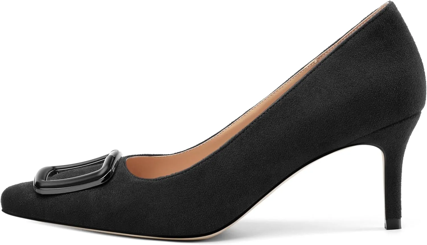 Women's Stiletto High Heel Square Toe Pumps, Sexy Party Closed Toe Classic Dress Heeled Shoes with Square Buckle 2.5in