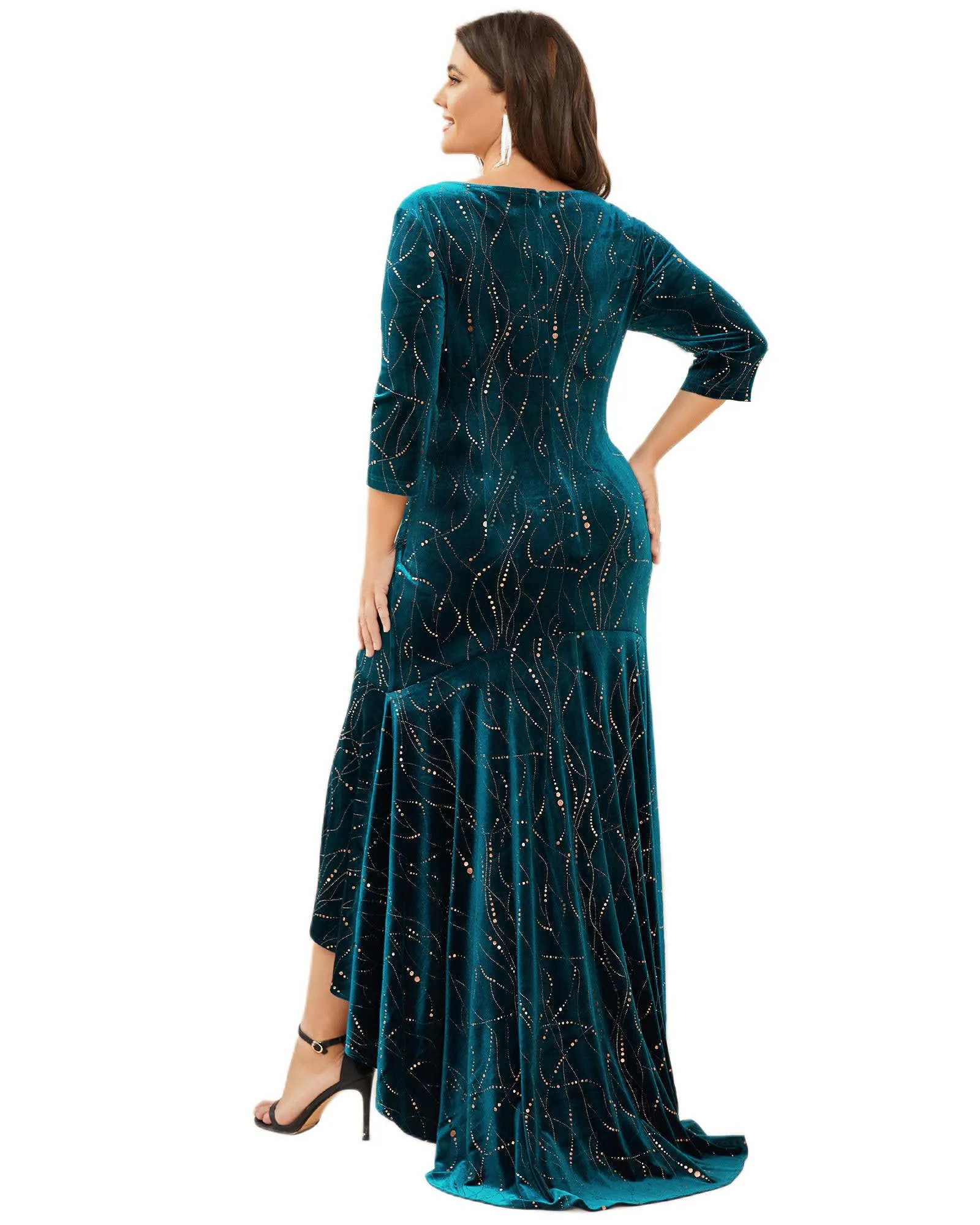Women's Stylish Bodycon High-Low Velvet Party Dress | Teal